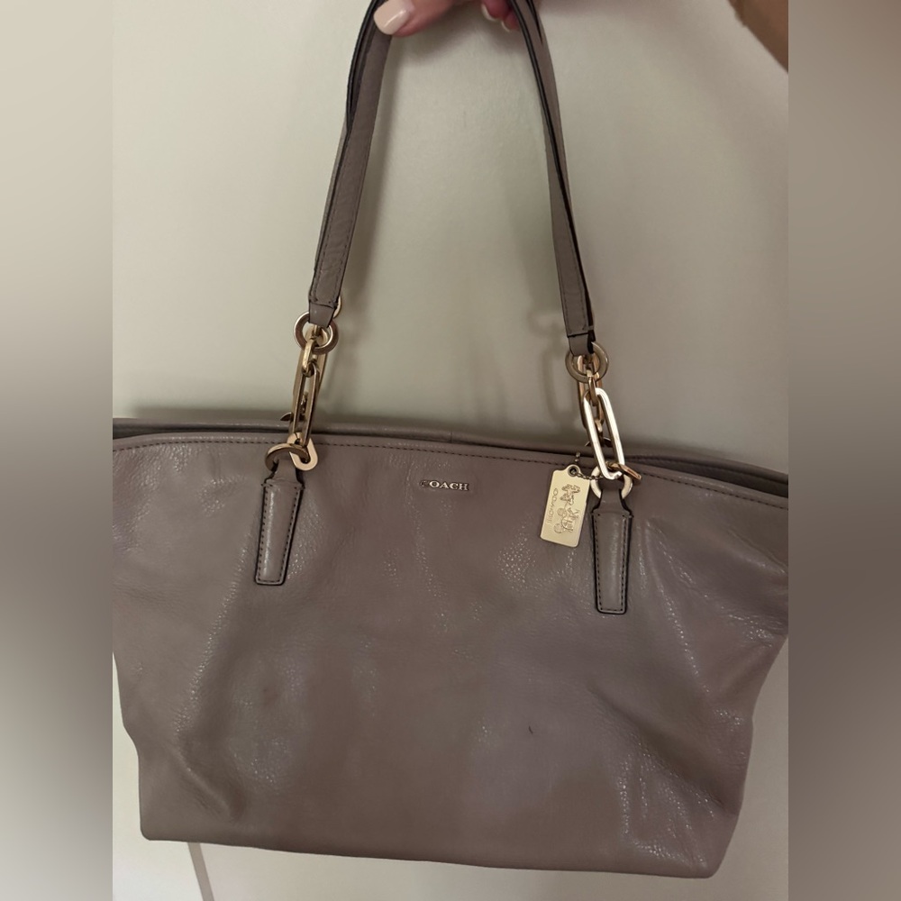 Coach Taupe Leather Shoulder Bag with Gold Hardware
